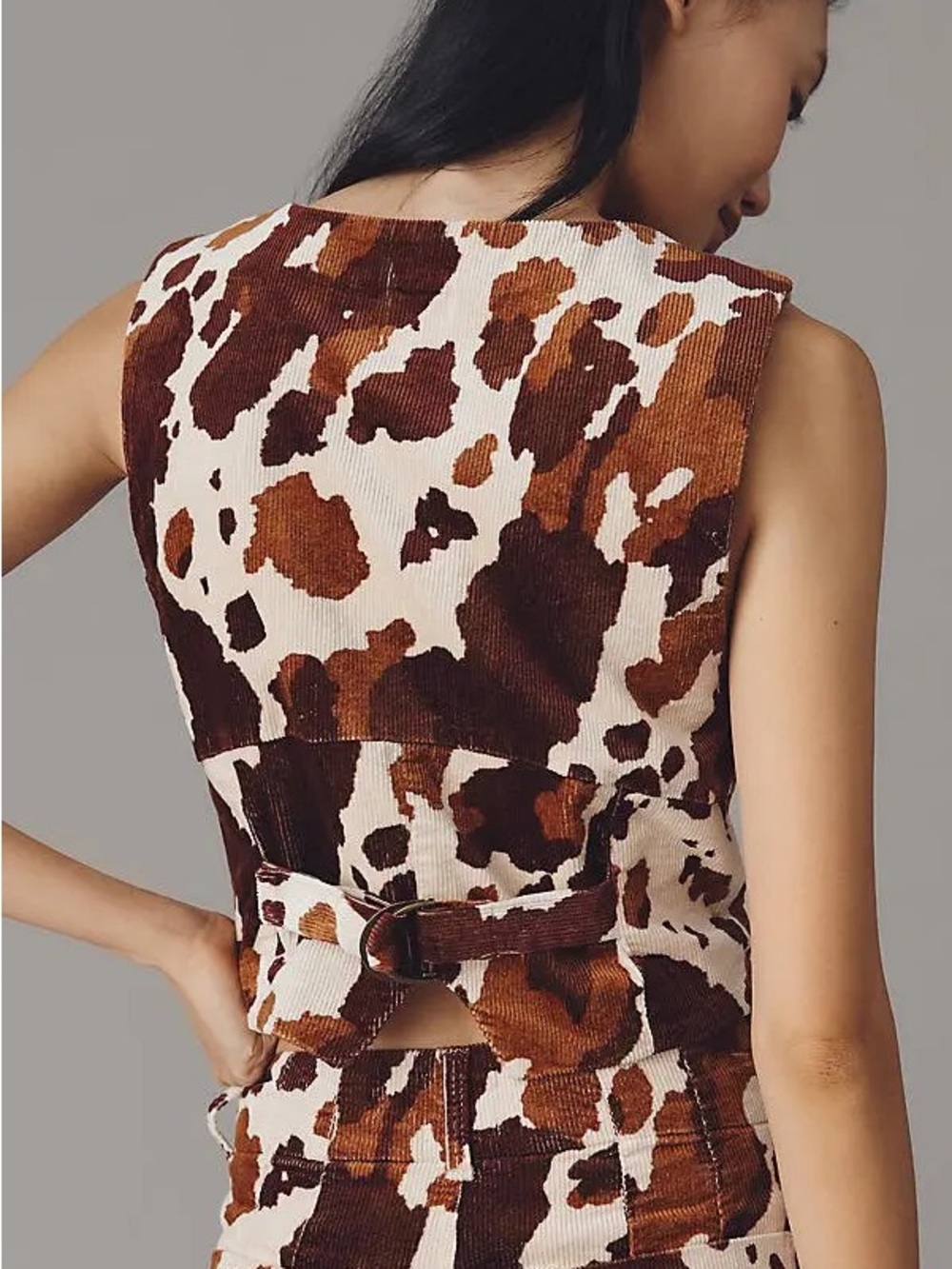 Maeve Anthropologie Cow Print Button-Front Vest Crop Top Small NWT New Corduroy - Picture 4 of 4